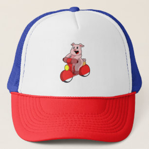 Pig as Biker with Scooter Trucker Hat