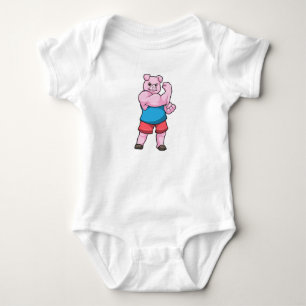Pig as Bodybuilder with big Upper arm Baby Bodysuit