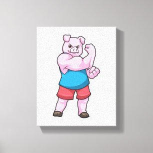 Pig as Bodybuilder with big Upper arm Canvas Print