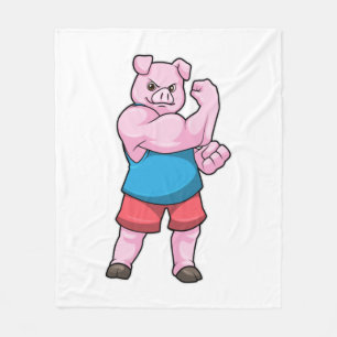 Pig as Bodybuilder with big Upper arm Fleece Blanket