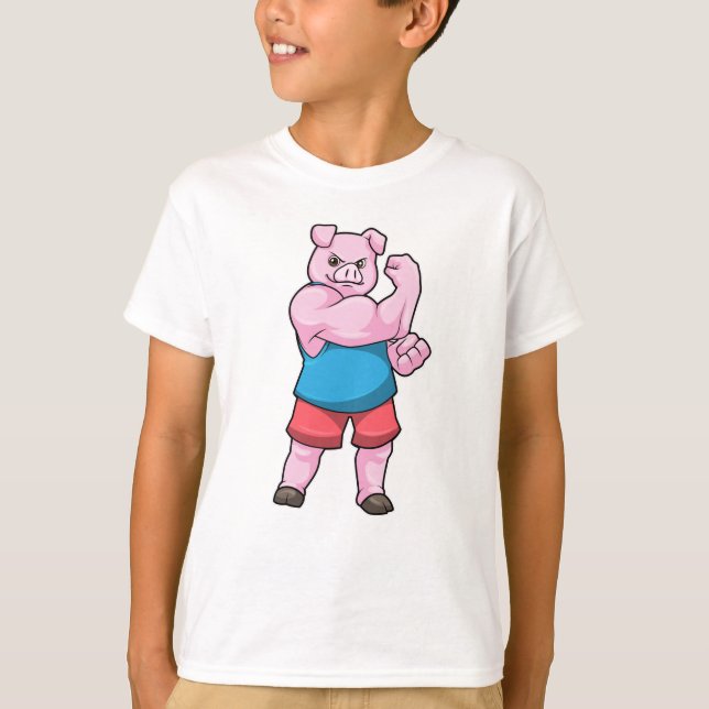 Pig as Bodybuilder with big Upper arm T-Shirt (Front)