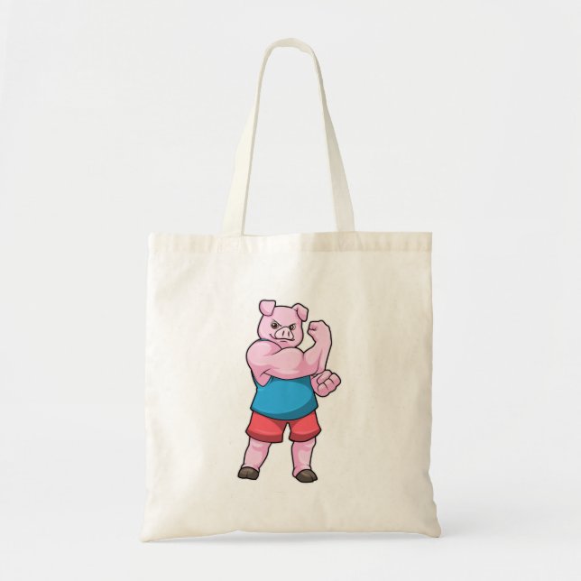 Pig as Bodybuilder with big Upper arm Tote Bag (Front)