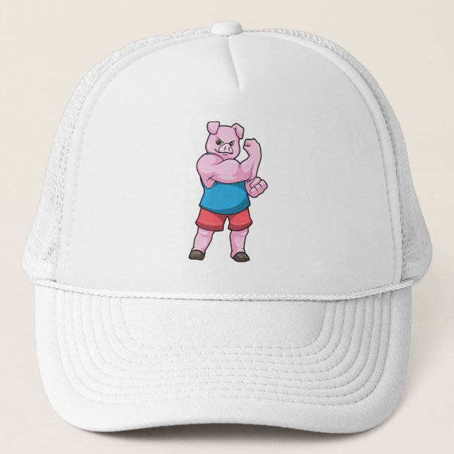 Pig as Bodybuilder with big Upper arm Trucker Hat (Front)