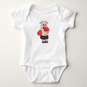 Pig as Boxer at Boxing Baby Bodysuit