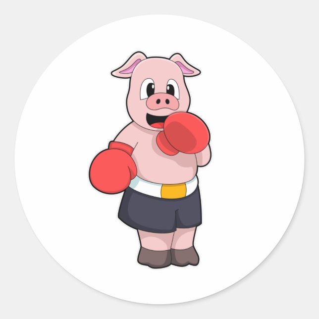 Pig as Boxer at Boxing Classic Round Sticker (Front)