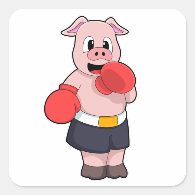 Pig as Boxer at Boxing Square Sticker (Front)