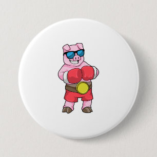 Pig as Boxer with Boxing gloves 3 Inch Round Button