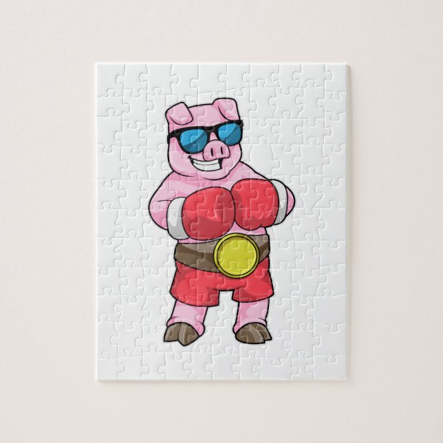 Pig as Boxer with Boxing gloves Jigsaw Puzzle (Vertical)