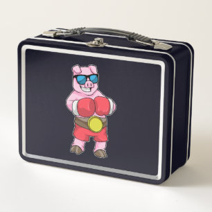 Pig as Boxer with Boxing gloves Metal Lunch Box