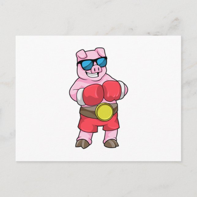 Pig as Boxer with Boxing gloves Postcard (Front)