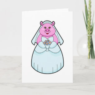 Pig as Bride with Veil Card