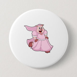 Pig as Bride with Wedding dress 3 Inch Round Button