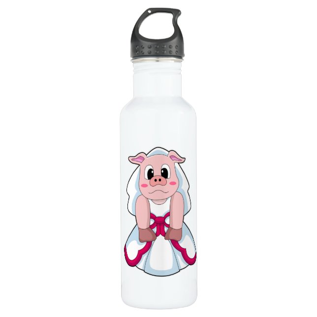 Pig as Bride with Wedding dress 710 Ml Water Bottle (Front)