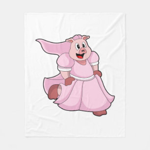 Pig as Bride with Wedding dress Fleece Blanket