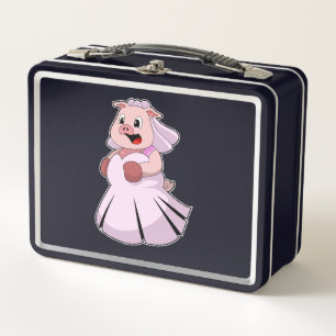 Pig as Bride with Wedding dress.PNG Metal Lunch Box
