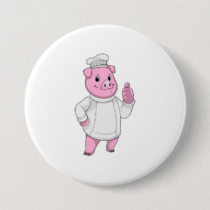 Pig as Cook with Chef hat 3 Inch Round Button