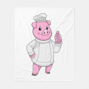 Pig as Cook with Chef hat Fleece Blanket