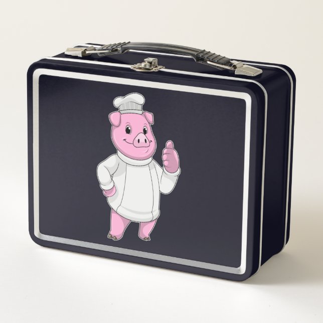 Pig as Cook with Chef hat Metal Lunch Box (Front)