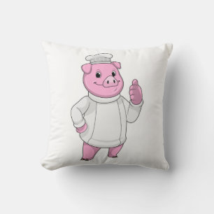 Pig as Cook with Chef hat Throw Pillow