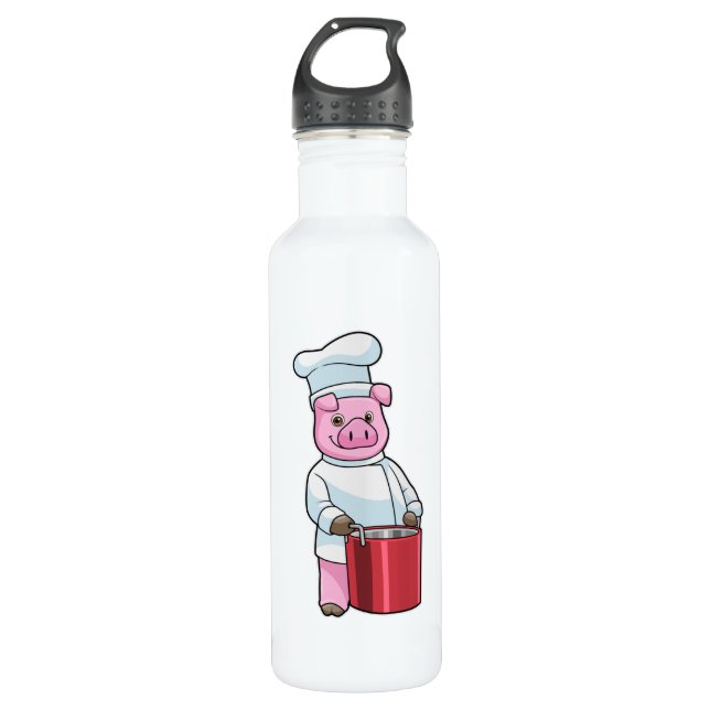 Pig as Cook with Cooking pot 710 Ml Water Bottle (Front)