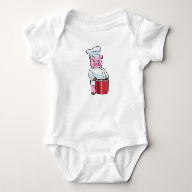 Pig as Cook with Cooking pot Baby Bodysuit (Front)