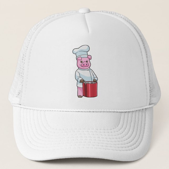 Pig as Cook with Cooking pot Trucker Hat (Front)