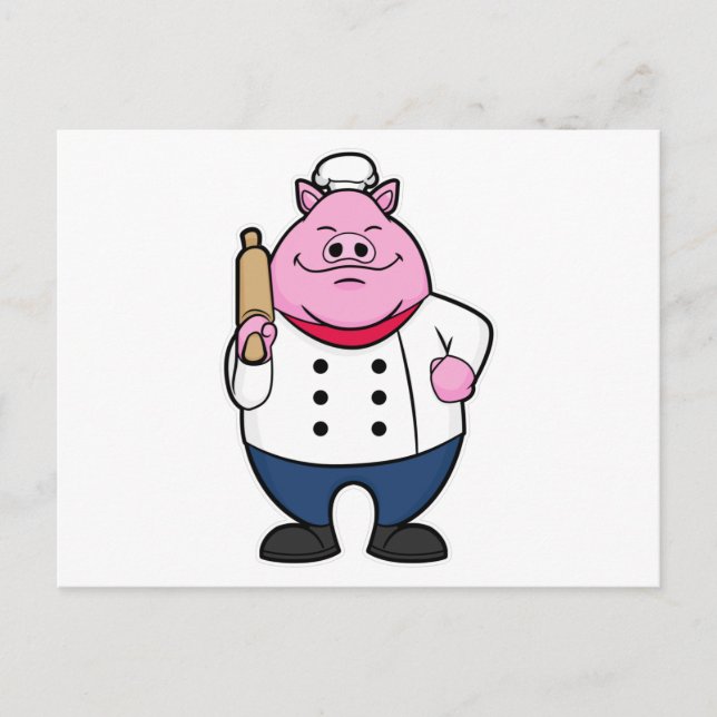 Pig as Cook with Rolling pin Postcard (Front)