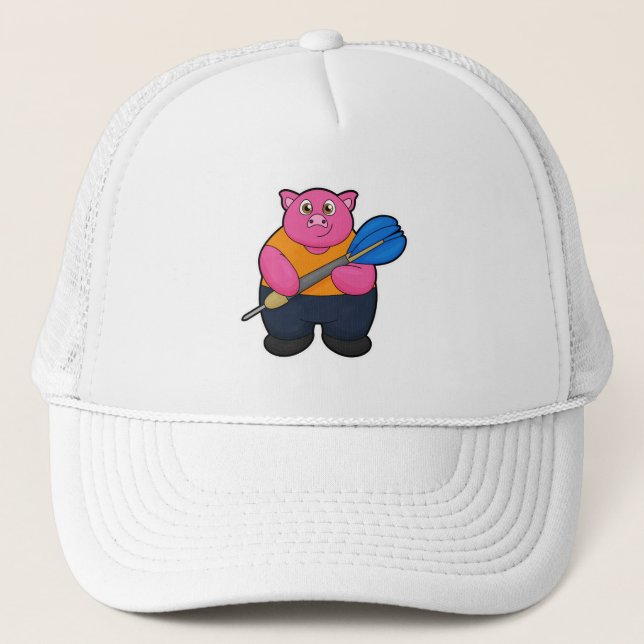 Pig as Dart player with Darts Trucker Hat (Front)