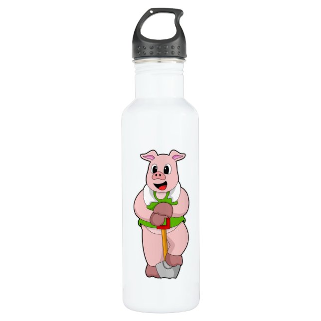 Pig as Farmer with Shovel 710 Ml Water Bottle (Front)