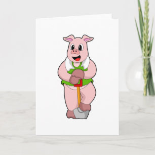Pig as Farmer with Shovel Card
