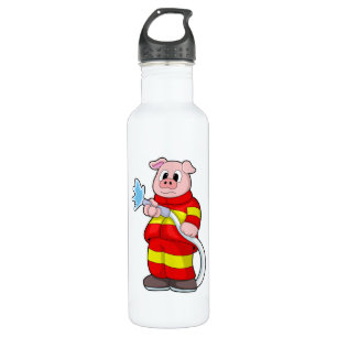 Pig as Firefighter with Hose 710 Ml Water Bottle