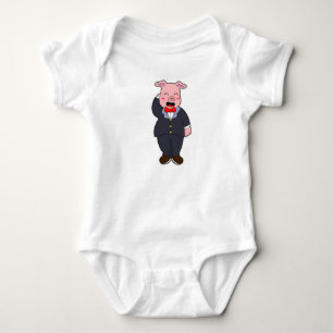 Pig as Groom with Suit & Tie Baby Bodysuit