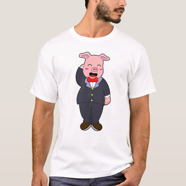 Pig as Groom with Suit & Tie T-Shirt (Front)