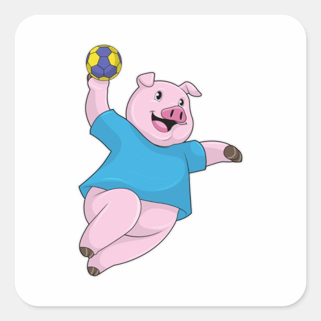 Pig as Handball player with Handball Square Sticker (Front)