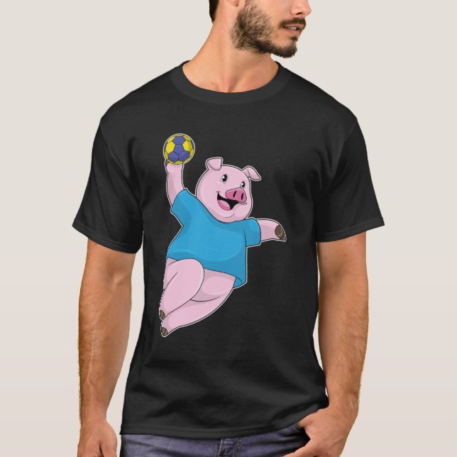 Pig as Handball player with Handball T-Shirt (Front)