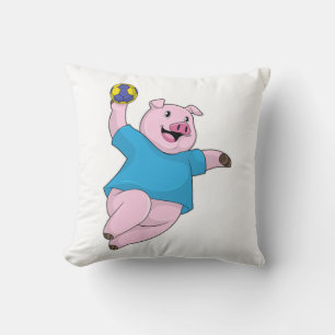 Pig as Handball player with Handball Throw Pillow