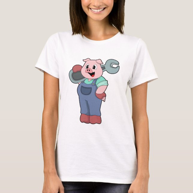 Pig as Mechanic with Wrench T-Shirt (Front)