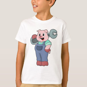 Pig as Mechanic with Wrench T-Shirt