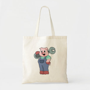 Pig as Mechanic with Wrench Tote Bag