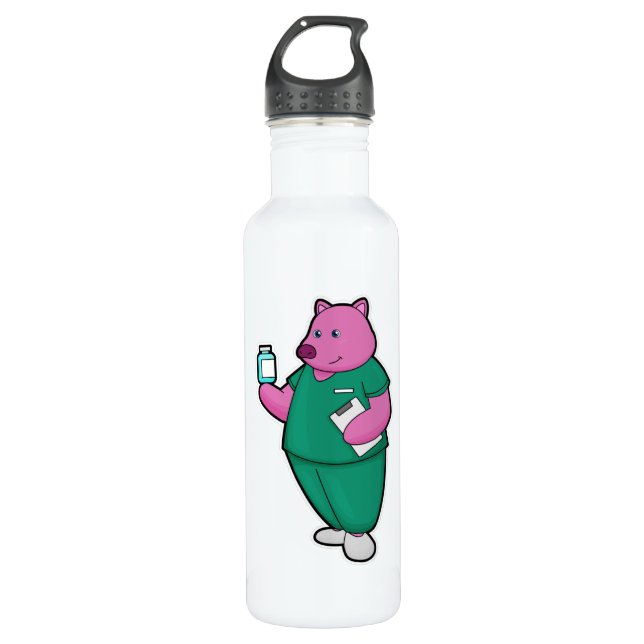 Pig as Nurse with Medicine 710 Ml Water Bottle (Front)