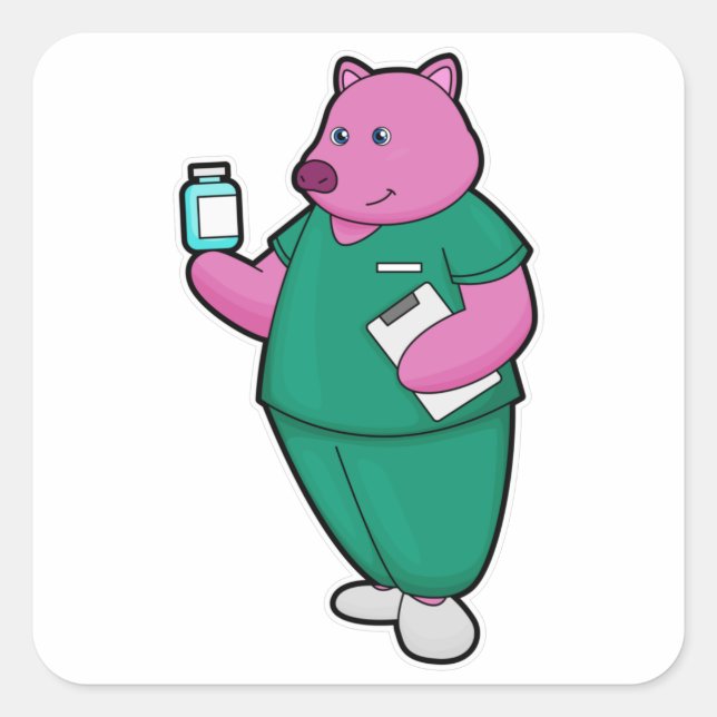 Pig as Nurse with Medicine Square Sticker (Front)