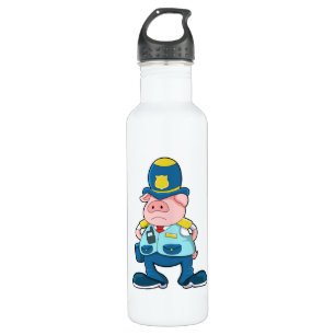 Pig as Police officer with Police Uniform & Hat 710 Ml Water Bottle