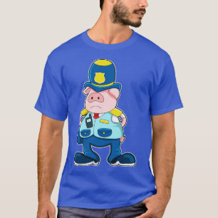Pig as Police officer with Police Uniform Hat T-Shirt