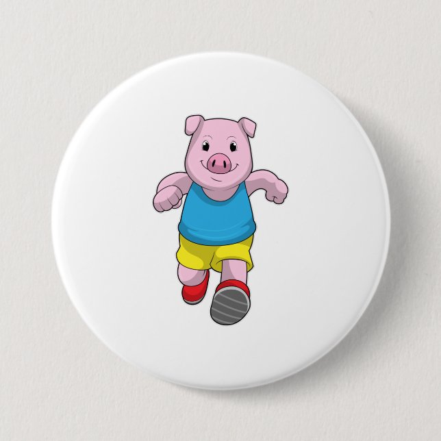 Pig as Runner at Running 3 Inch Round Button (Front)
