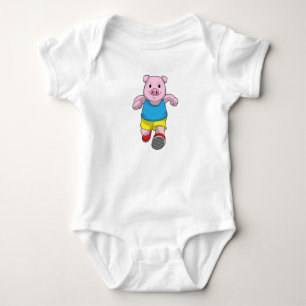 Pig as Runner at Running Baby Bodysuit