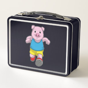 Pig as Runner at Running Metal Lunch Box