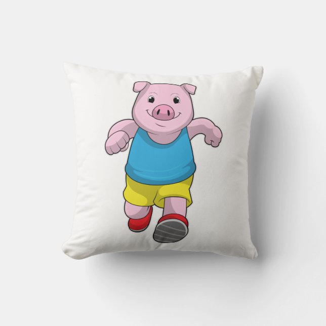 Pig as Runner at Running Throw Pillow (Front)