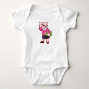 Pig as Secretary with Glasses Baby Bodysuit