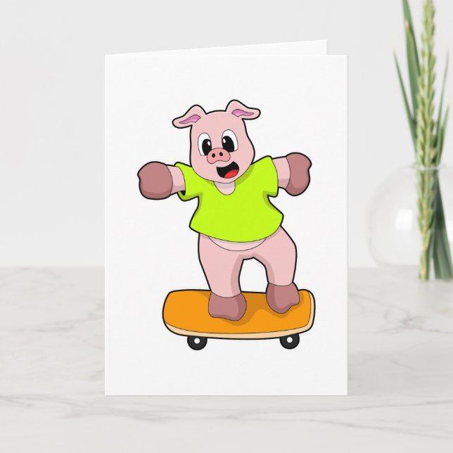 Pig as Skater on Skateboard Card (Front)