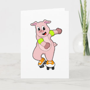 Pig as Skater with Inline skates Card